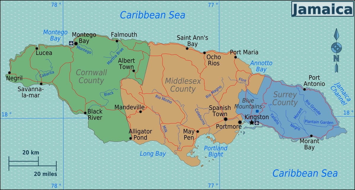 Kart over bildet for jamaica 
