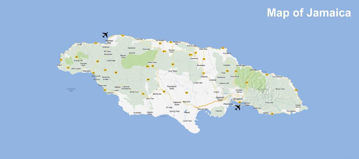 kart over jamaica flyplasser og resorts