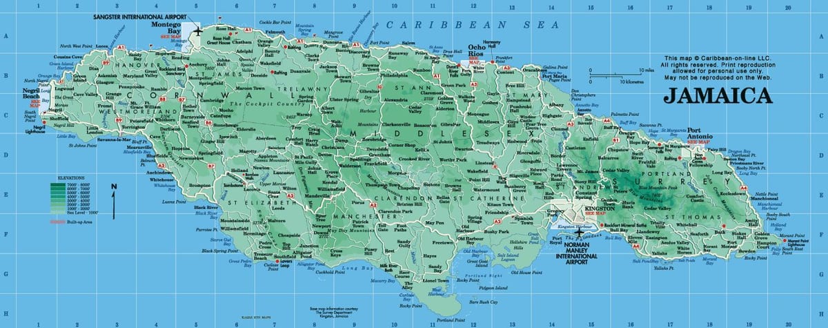 geografiske kart over jamaica