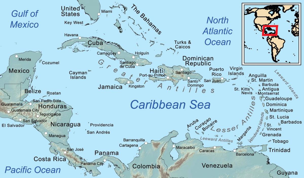kart over jamaica og omkringliggende øyer