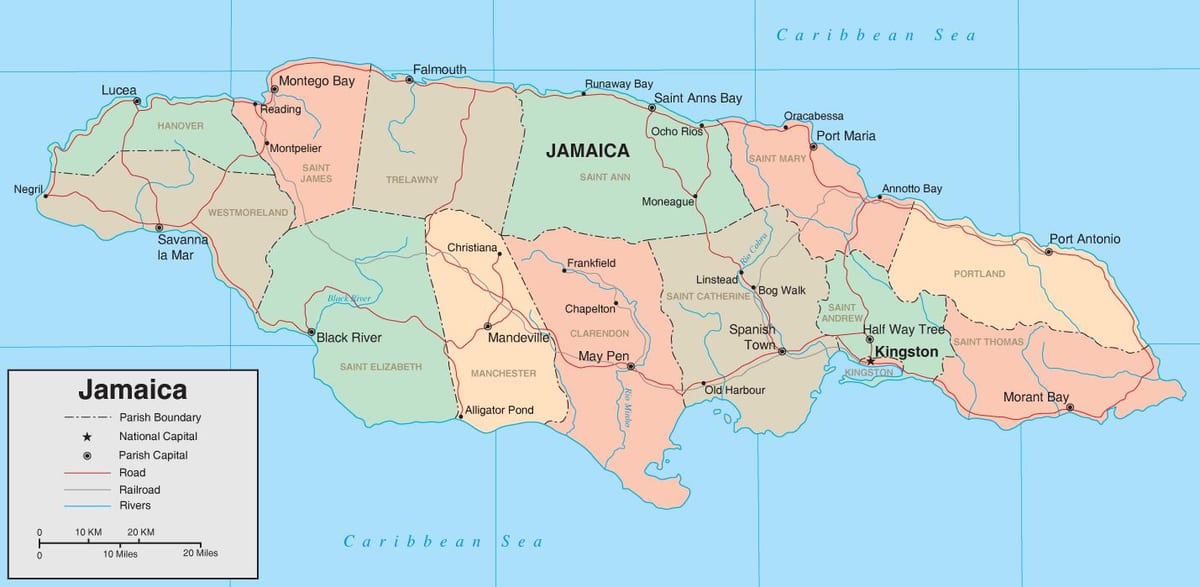 Kart av politiske jamaica
