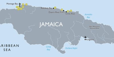 Kart av turistattraksjonene i jamaica